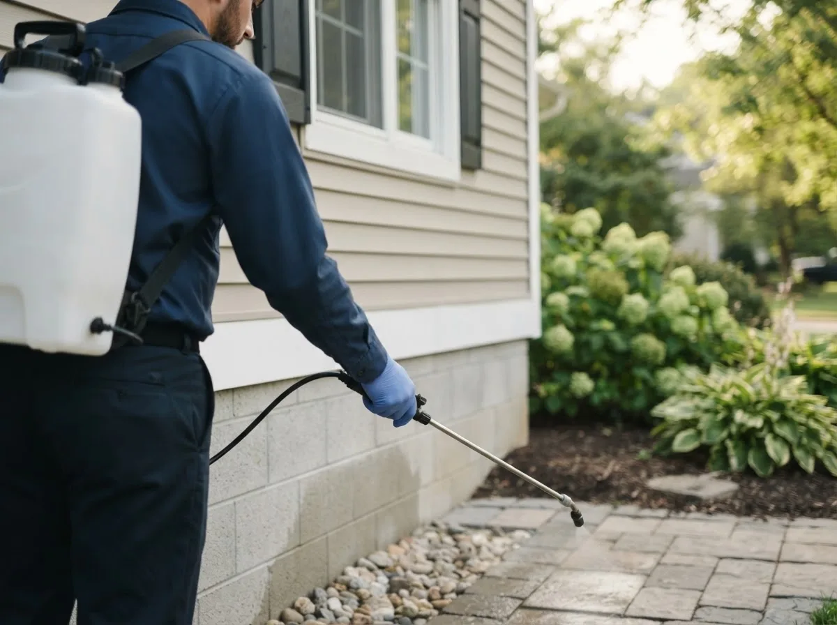 Pest control technician inspecting a home in Le Roy, NY